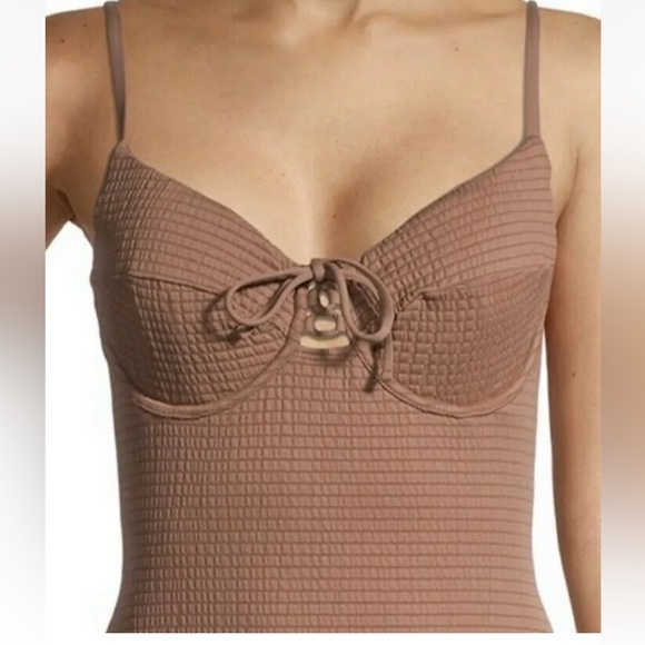 NWT TIME AND TRU UNDERWIRED SMOCKED LACE UP FRONT BOW ONE PIECE SWIMSUIT SIZE S - Picture 5 of 12